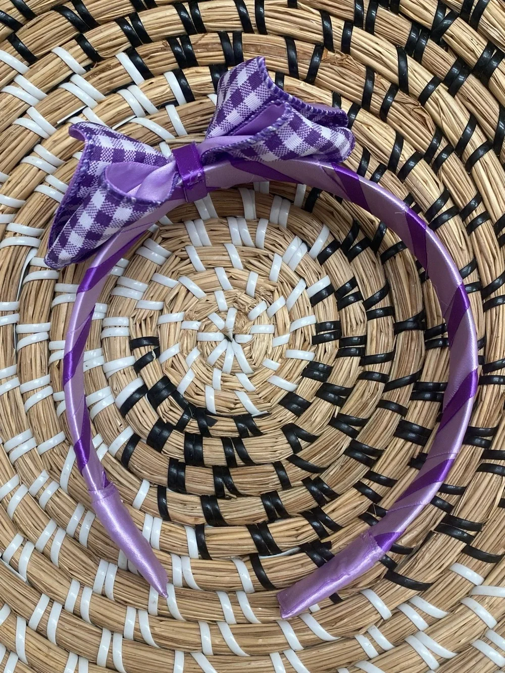 Lavender and Purple Gingham Bow Headband